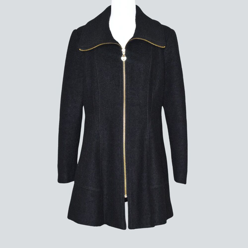 GUESS Women's Wool-Blend Black A-line Fit Swing/Trench Coat Size XL